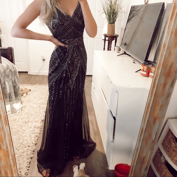 MARINA Dresses & Skirts - Marina Black Beaded Mermaid Dress Gray Size 6